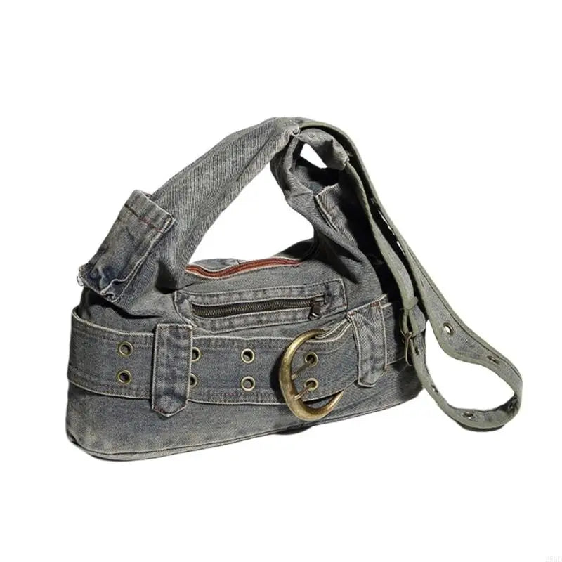 Chic Vintage Punk Denim Handbag with Adjustable Strap - Perfect for Trendy Women