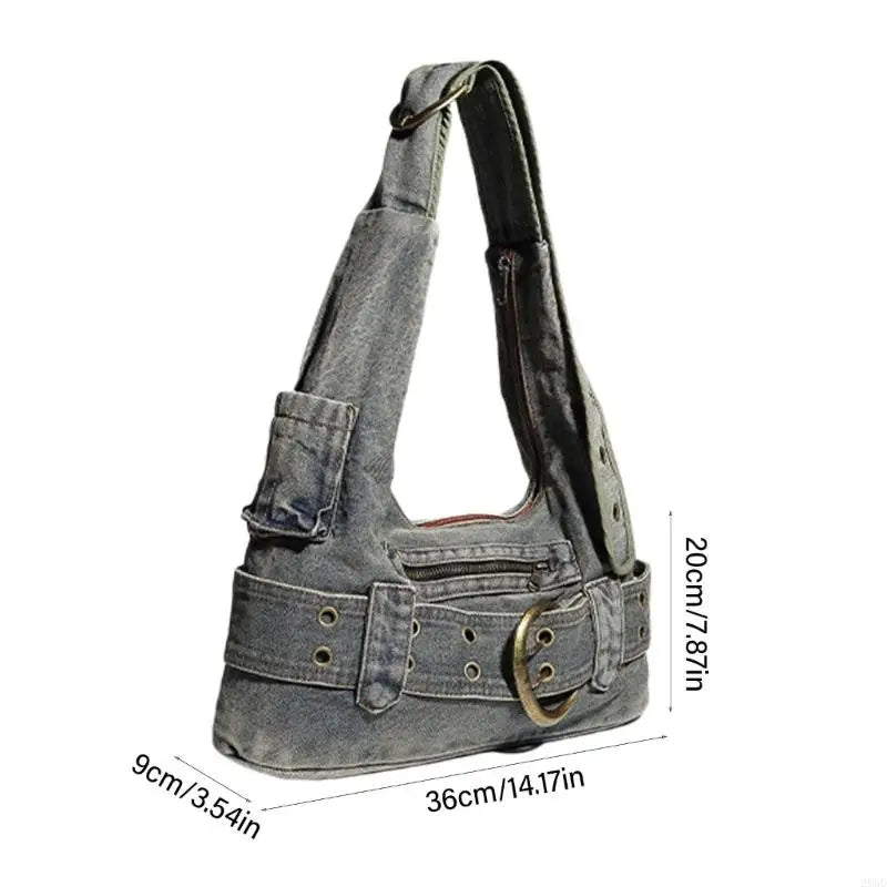 Chic Vintage Punk Denim Handbag with Adjustable Strap - Perfect for Trendy Women